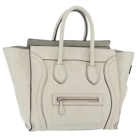 Céline CELINE Luggage Mini Shopper Hand Bag Leather Ivory Silver Auth LN052V Silber Roh