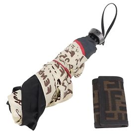 FENDI Zucca Canvas Folding Umbrella Key Case Nylon 2 Set Black Auth ar14318 Marrone Nero