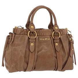 Miu Miu Handtasche Leder 2way Beige Gold Auth 167654SAM Beige Golden