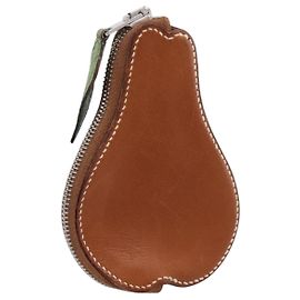 Hermès HERMES Münzbeutel Leder Braun Silber Auth LN115A Braun Silber
