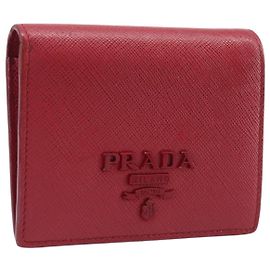 Portafoglio Bifold PRADA pelle Saffiano Red Gold Auth 205224A Rosso D'oro
