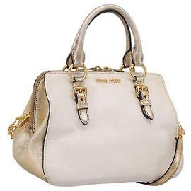 Bolsa de Mão Miu Miu Madras Leather 2way Gold Auth 207611A Dourado