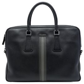 Bolso de negocios Prada Saffiano a rayas negro Negro