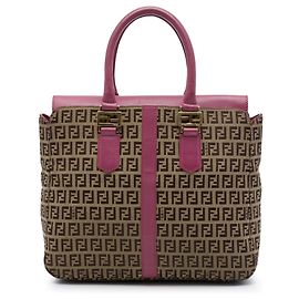 Bolsa Satchel Fendi em lona Zucchino e couro marrom Marrom