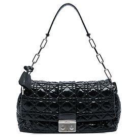 Sac à épaule Dior New Lock en cuir verni Cannage noir Noir