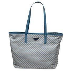 Tote Prada Symbole Triangolo em Tessuto com acabamento em Saffiano Azul Azul