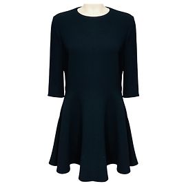 Christian Dior Navy Blue Wool Crepe Flared Dress Navy blue