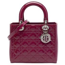 Pink Dior Medium Patent Cannage Lady Dior Satchel Pink