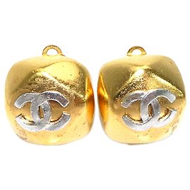 Brincos de pressão Chanel CC Two Tone em prata e latão Prata