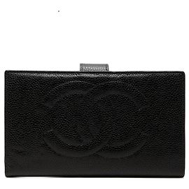Black Chanel CC Caviar French Long Wallet Black