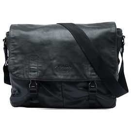 Black Prada Soft Calf Double Buckle Flap Camera Bag Black