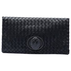 Black Bottega Veneta Nappa Intrecciato Turn Lock Clutch Black