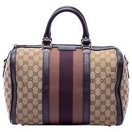 Bolsa Boston Satchel Gucci Medium GG Canvas Web Joy Bege Bege