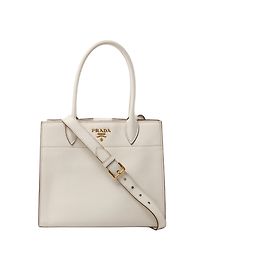 Prada Bibliothèque 2Way Schultertasche aus Leder in Weiß Weiß