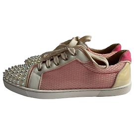 Christian Louboutin Pink Spiked Leather Sneakers Pink White