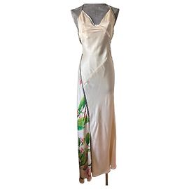 Paco Rabanne langes Seidenkleid mit Metalldetails Mehrfarben Beige
