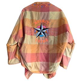 Autre Marque Monoki by Diane Goldstein Giacca Kimono a Quadri Rosa Beige Arancione Giallo