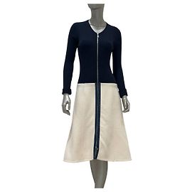 Vestido de malha canelada Louis Vuitton Navy & Cream, FR 42 seminovo Outro