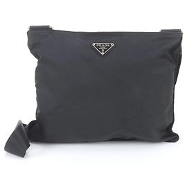 Bolso de hombro de cuero y nylon Tessuto con logotipo triangular Prada Negro