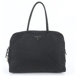 Saco Tote e de Ombro em Nylon Tessuto com Logótipo Triangular em Couro Prada para Mulheres Preto