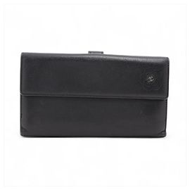 Cartera larga bi-fold Chanel Camellia de piel de cordero Negro