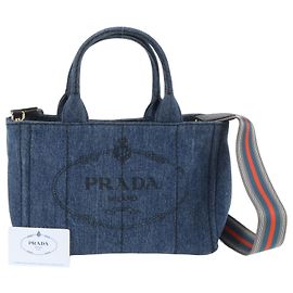 Prada Canapa Triangle Logo 2-Way Tote Bag/Schultertasche Blau