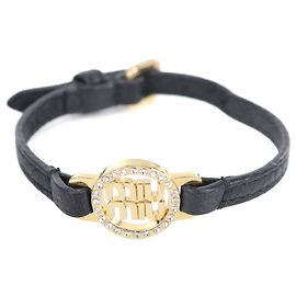 Bracelet avec breloque en cuir noir Miu Miu Noir
