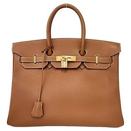 Hermès Bolsa de mão Hermes Birkin 35 em couro Courchevel Marrom