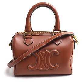Céline Bolso de hombro 2-Way Boston Small Celine Cuir Triomphe Castaño