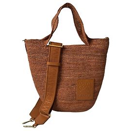 Borsa Loewe Mini Slit Marrone in Rafia e Pelle Marrone