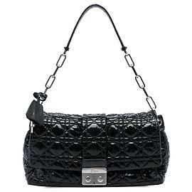 Borsa a tracolla Dior New Lock in vernice nera Cannage Nero