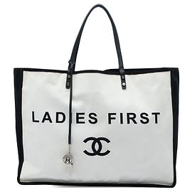 Sac Shopping Ladies First Chanel en toile bicolore blanche Blanc Autre