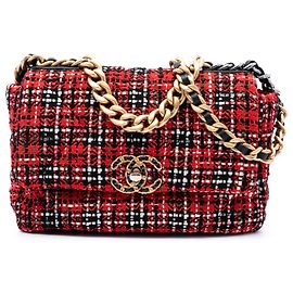Chanel Red Medium Tweed 19 Flap Rot