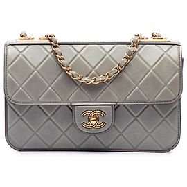 Chanel Gray CC Quilted Debossed Calfskin Flap Marrone