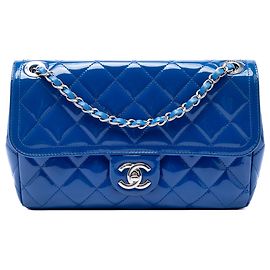 Chanel Blue Medium Quilted Patent Coco Shine Flap Azul