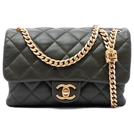 Chanel Brown Small Quilted Lambskin Pillow Crush Flap Brown Khaki