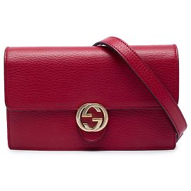 Carteira de corrente Gucci em couro de bezerro Dollar vermelho com G entrelaçados Vermelho