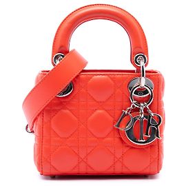 Dior Orange Micro Lambskin Cannage Lady Dior Orange