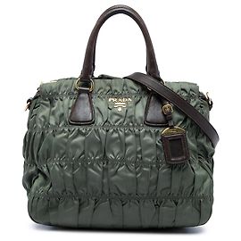 Bolsa Prada Green Tessuto Gaufre Satchel Verde Verde oliva