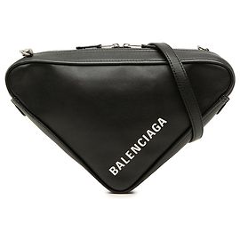Balenciaga Black Leather Triangle Chain Crossbody Black