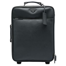 Prada Black Saffiano Rolling Trolley Suitcase Black