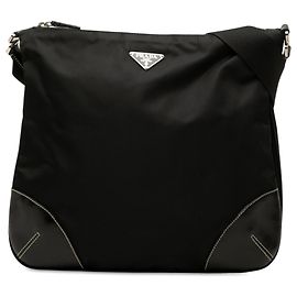 Borsa a tracolla Prada in Tessuto con rifiniture in Vitello nero e chiusura a zip Nero