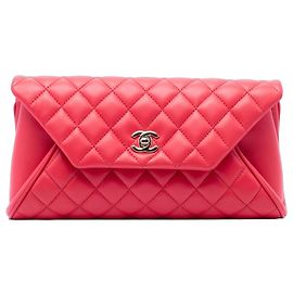 Clutch Chanel Pink Quilted Lambskin Fold Up Again Rosa Otro