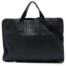 Bottega Veneta Black Intrecciato Trimmed Leather Soft Briefcase Black
