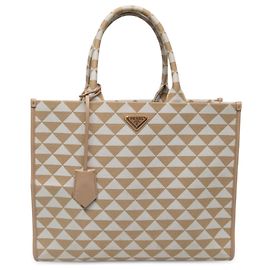 Prada Beige Large Triangolo Jacquard Symbole Tote Beige
