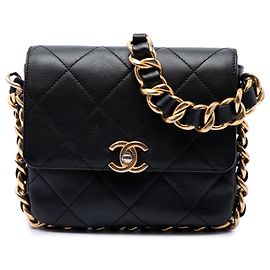 Chanel Black Small Quilted Calfskin Framing Chain Flap Nero