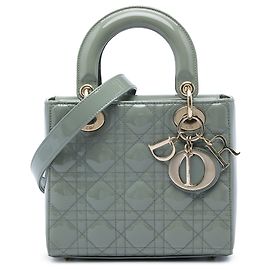 Dior Gray Small Patent Cannage Lady Dior Castaño