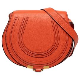 Chloé Orange Small Grained Leather Marcie Saddle Crossbody Orange