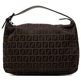Fendi Brown Zucchino Canvas Handbag Brown Dark brown