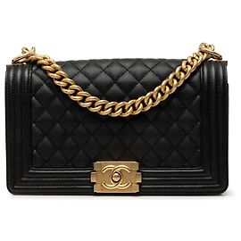Chanel Black Old Medium Quilted Caviar Boy Flap Black